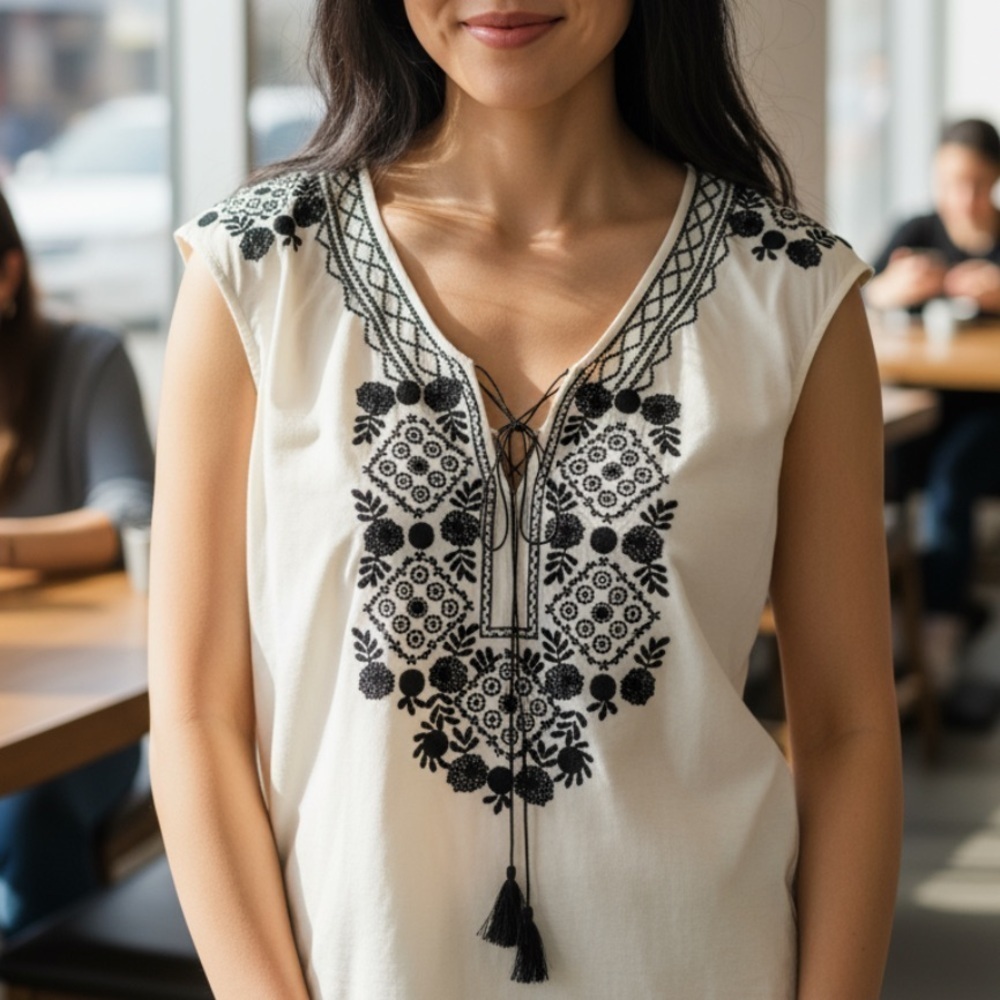 J. Crew flower mosaic embroidered cotton tunic xs